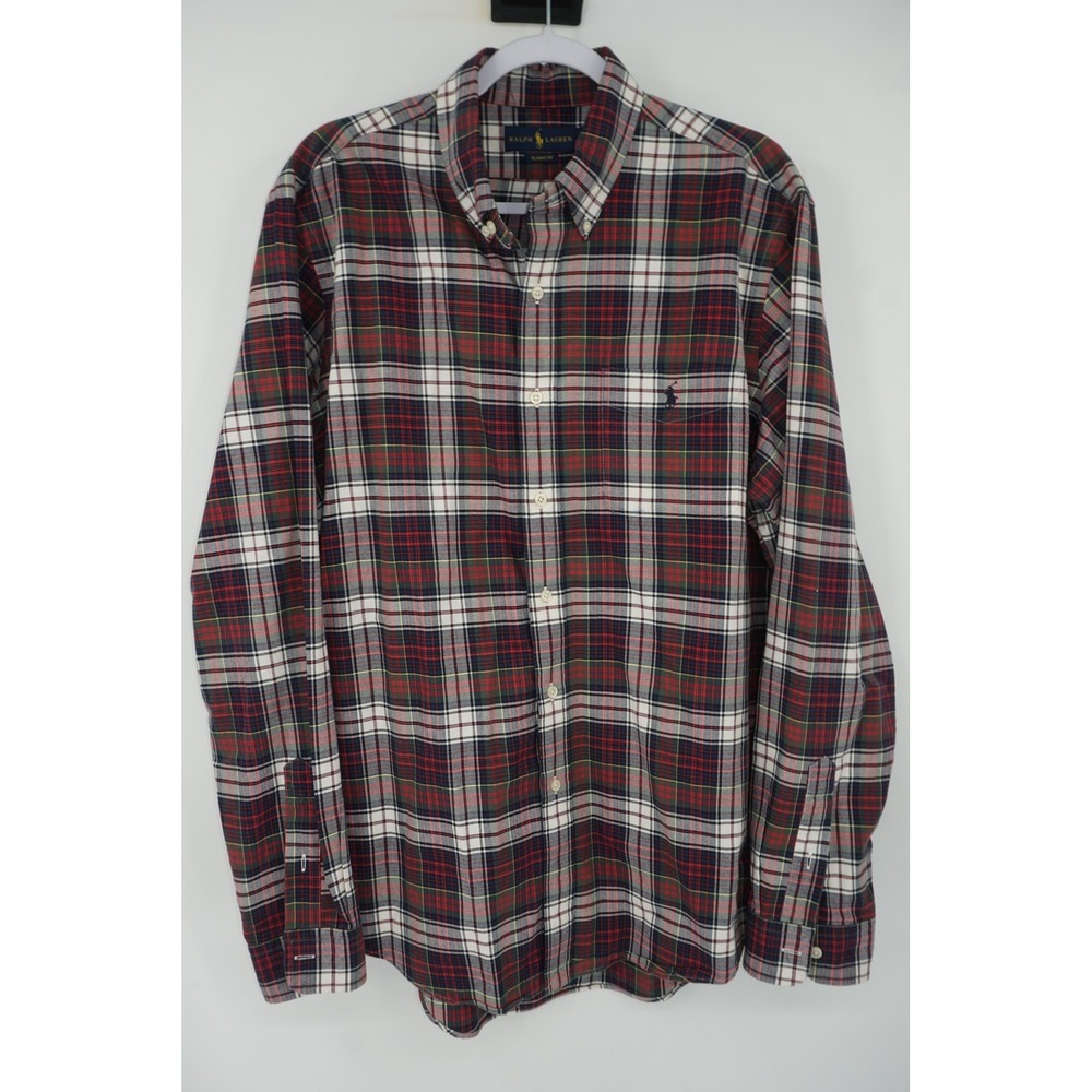 Ralph Lauren Shirt Red Greenβ Plaid Button Down Classic Fit Cotton Men's Large